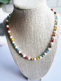 White Glass Pearl Glass, Multicolor Glass & Gold Beaded Necklace - 18”