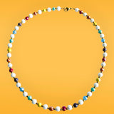 White Glass Pearl Glass, Multicolor Glass & Gold Beaded Necklace - 18”