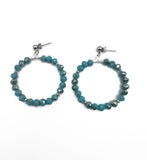 Blue Silver Beaded Faceted Hoop Earrings