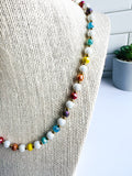 White Glass Pearl Glass, Multicolor Glass & Gold Beaded Necklace - 18”