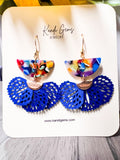 Royal Blue Multicolor Fan Charm Earrings