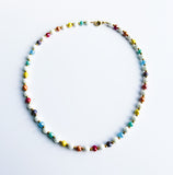 White Glass Pearl Glass, Multicolor Glass & Gold Beaded Necklace - 18”