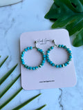 Blue Silver Beaded Faceted Hoop Earrings