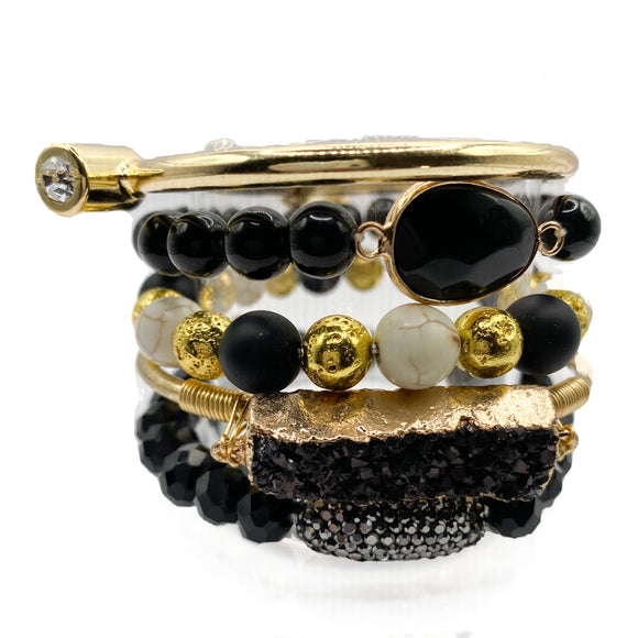 Black Agate & White Howlite 5 Piece Bracelet Set