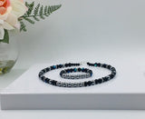 Black, Blue and Gray Glass Beaded Necklace and Bracelet Set