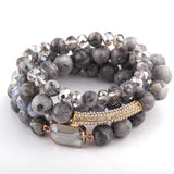 Natural Gray Scenery Jasper Stone Stretch Beaded Bracelet Set