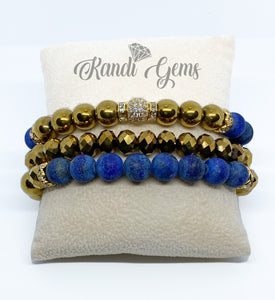 Blue Lapis Natural Bead Stone Bracelet Set