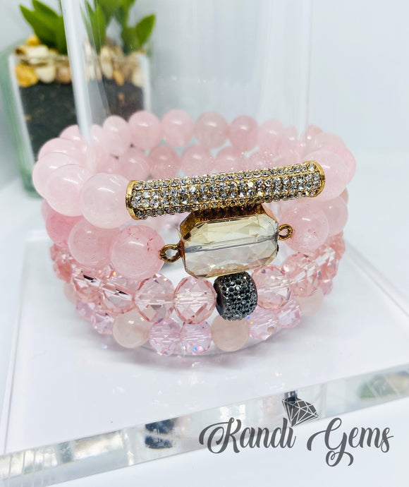 Pink Beaded Stacked Bracelet Set