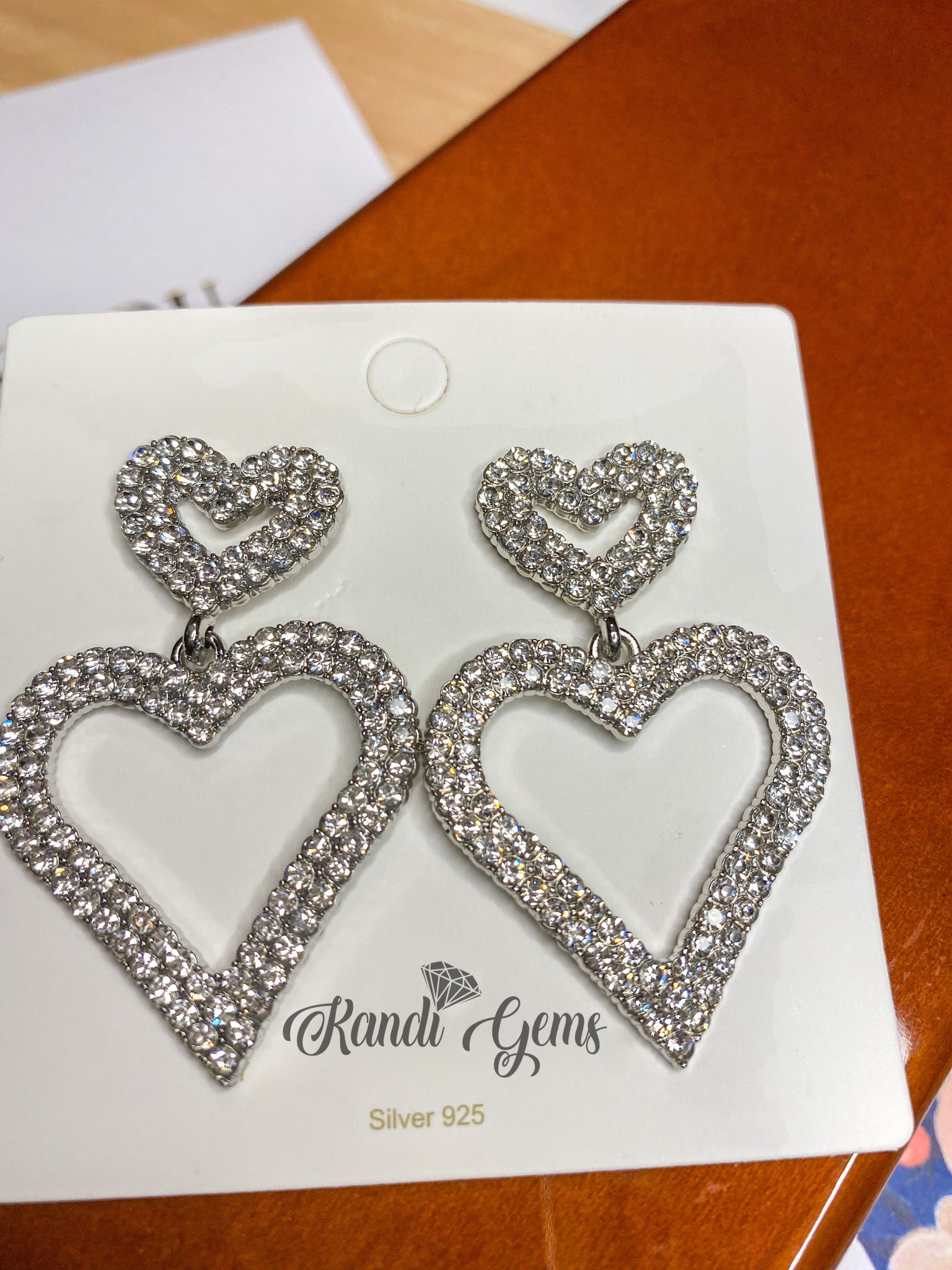 Rhinestone Heart Earrings In Silver