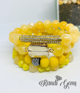 Yellow Jade Beaded Stacked Bracelet Set