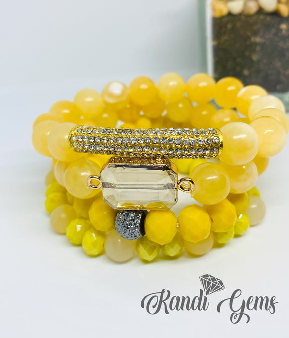 Stackable Beaded Bracelets YELLOW crystal charms Beaded Stretch