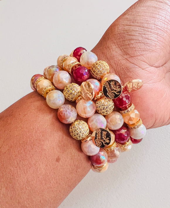Berry and Cream Stackable Beaded Bracelet