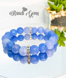 Natural Blue Orange Fire Agate Stone Boho Bracelet Set - 2 Piece