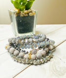 Gray Maifan Stone and Glass Beaded Stacked 5 Piece Bracelet Set