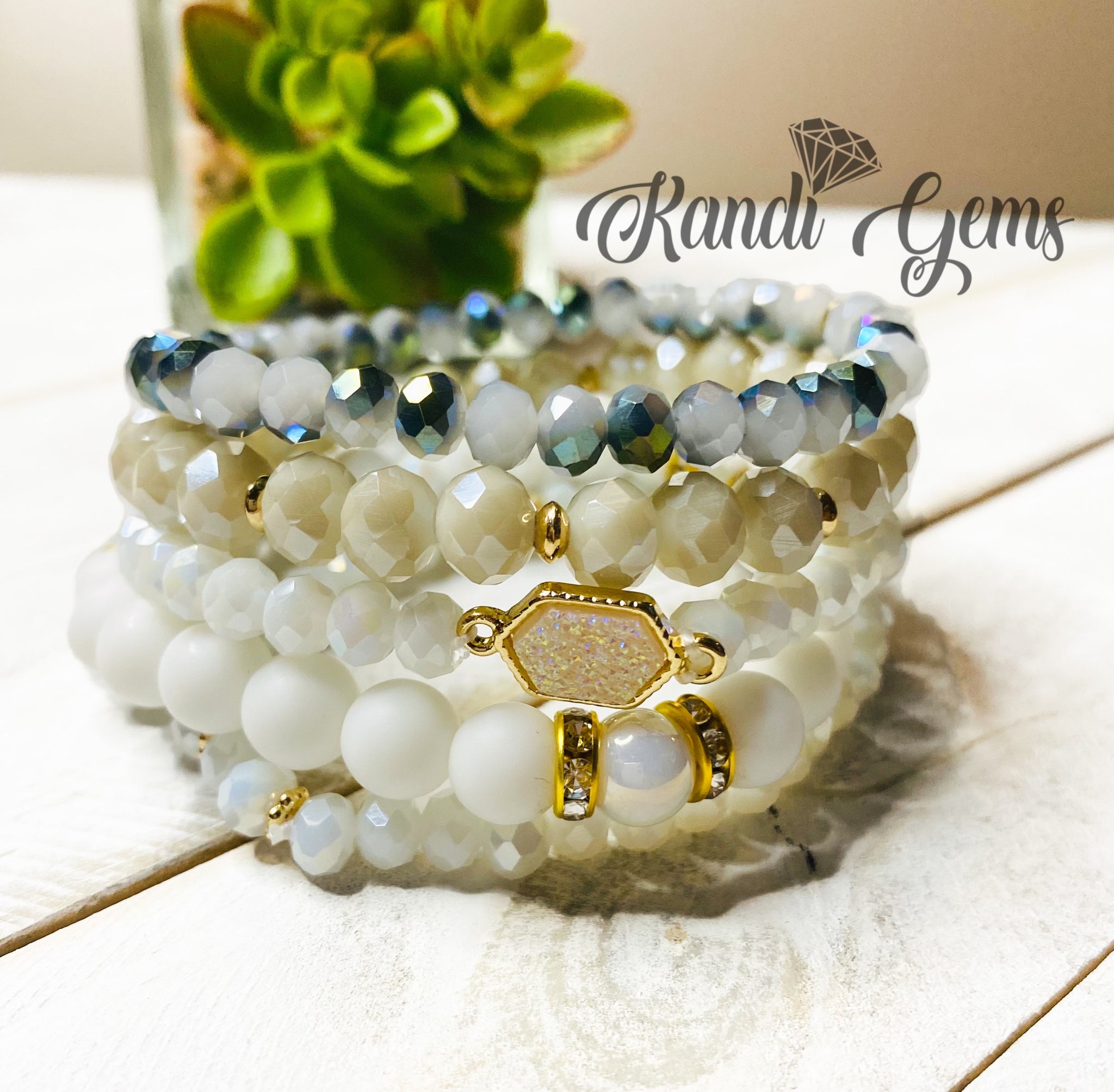 Stackable Beaded Bracelets YELLOW crystal charms Beaded Stretch Bracelet 3  pcs