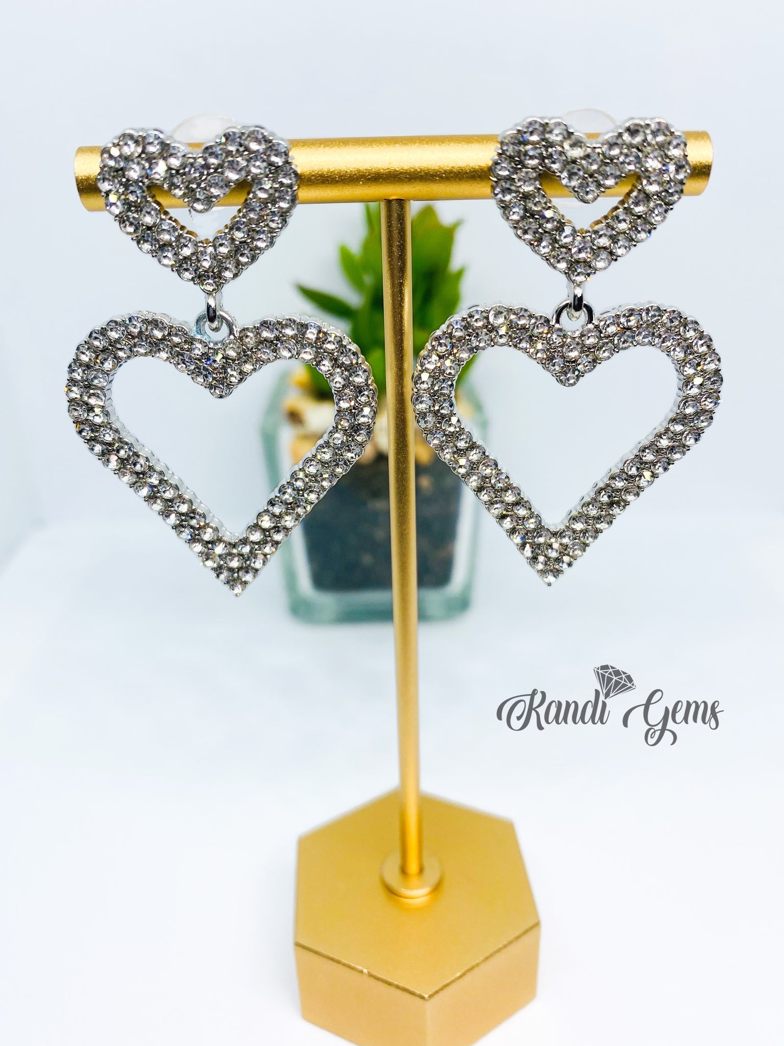 8 By YOOX DOUBLE HEART RHINESTONES EARRINGS