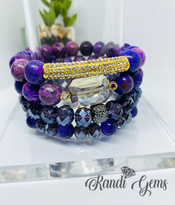 Purple Turquoise Beaded Stacked Bracelet Set