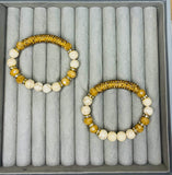 Gold & White Howlite Tube Rhinestone Bracelet